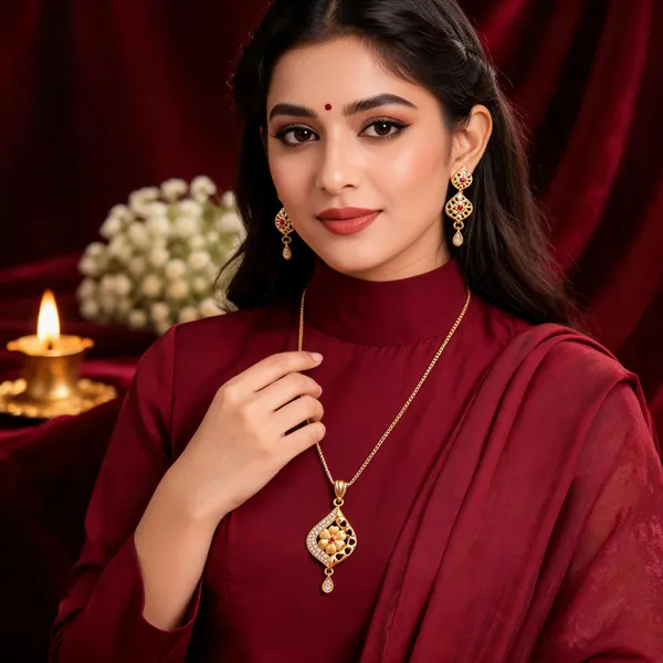 Gold_Brass_Necklace_And_Earrings_Set_For_Women
