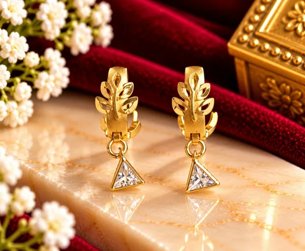 Gold_Tone_Leaf_Design_Triangle_Drop_Earrings