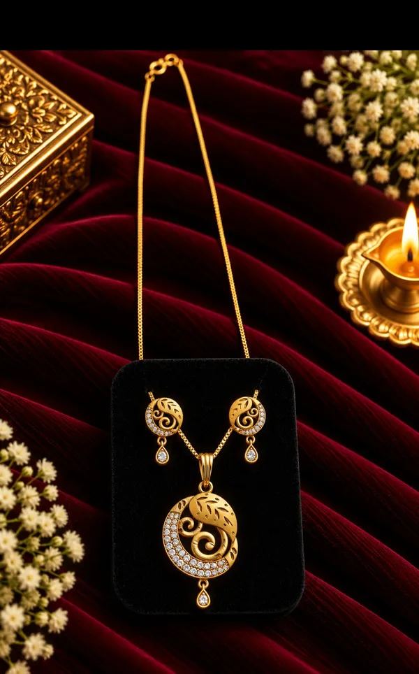 Gold_Tone_Pendant_Necklace_And_Earrings_Set_for_Women