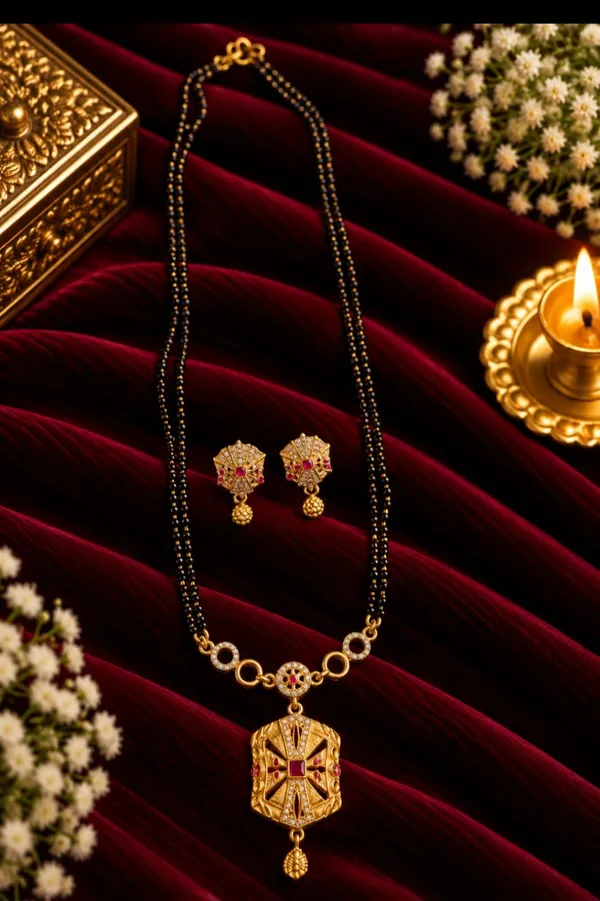 Gold-Tone_Black_Beaded_Mangalsutra_Necklace_And_Earrings_Set