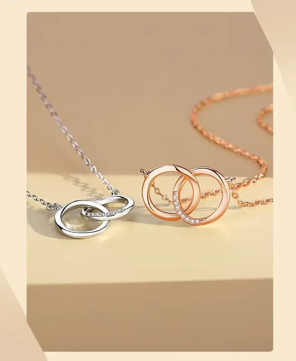Silver_Tone_Interlocking_Ring_Pendant_Necklace_For_Women