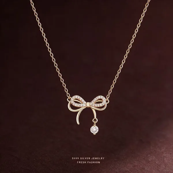 Gold_Tone_Bow_Pendant_Necklace_For_Women