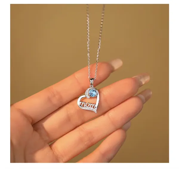 Silver_S925_Heart_Mom_Blue_Stone_Pendant_Necklace_For_Women