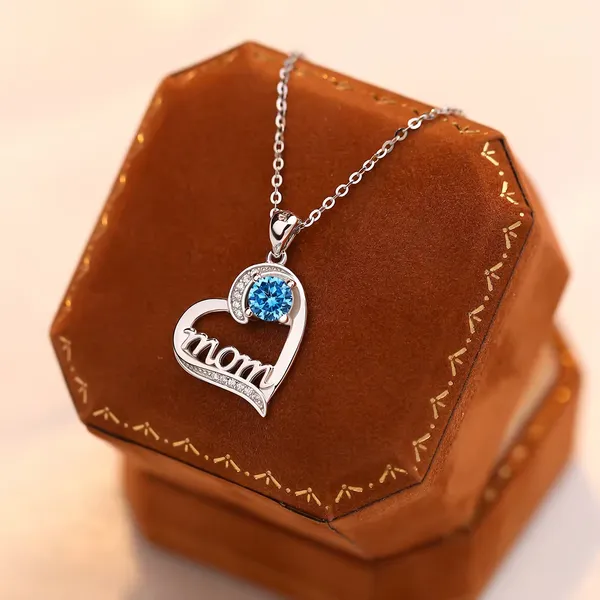 Silver_S925_Heart_Mom_Blue_Stone_Pendant_Necklace_For_Women