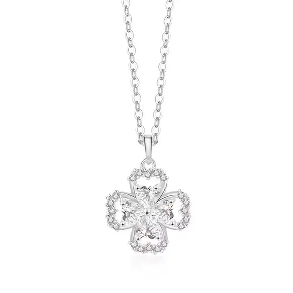 Silver_Tone_Four-Petal_Floral_Pendant_Necklace_For_Women