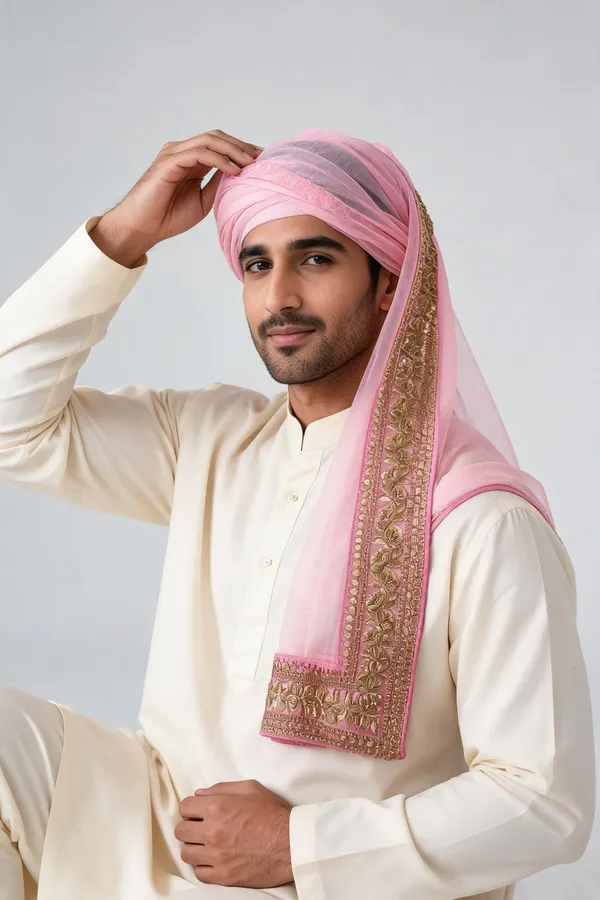 Pink_Sheer_Embellished_Dupatta_For_Men