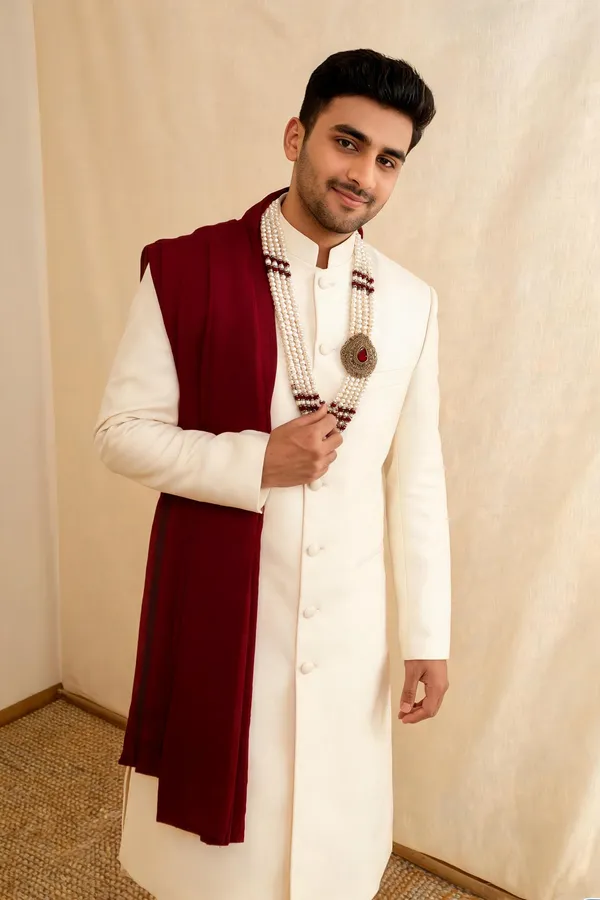 White_Pearl_Layered_With_Red_Beads_Mala_For_Groom