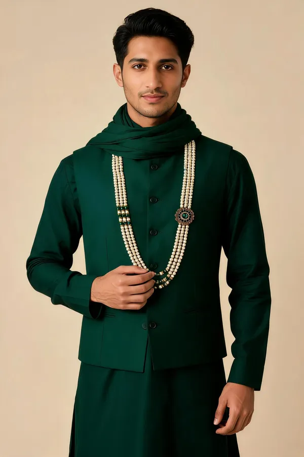 Pearl_Green_Beaded_Layered_Necklace_For_Groom