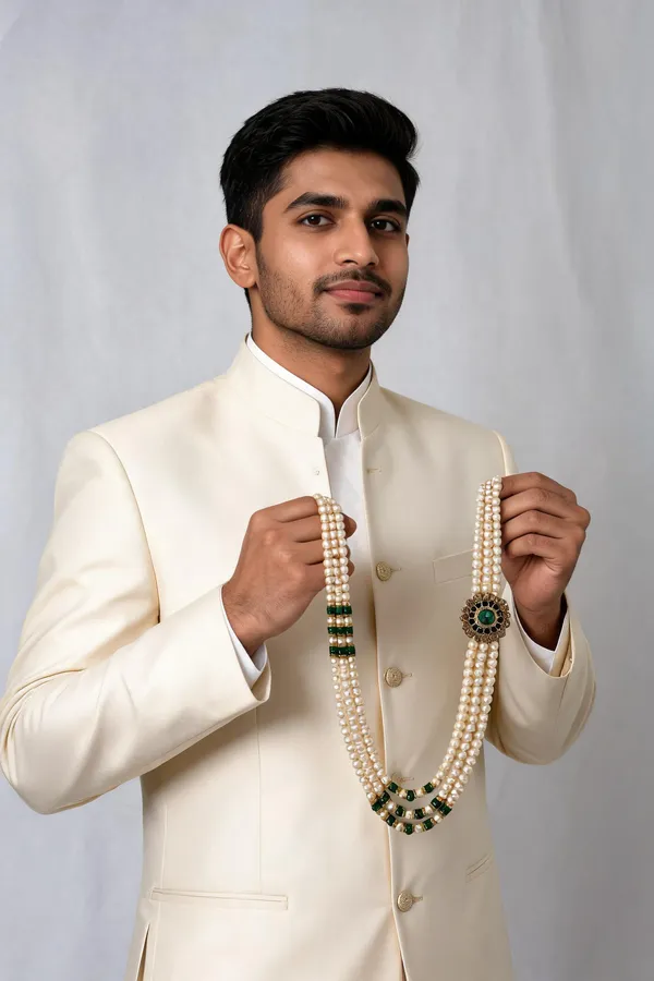 Pearl_Green_Beaded_Layered_Necklace_For_Groom