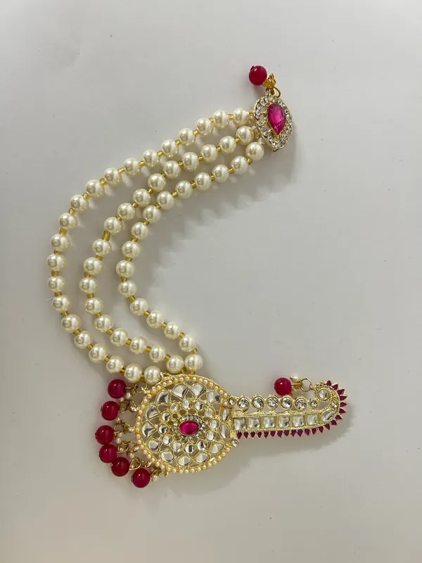 White_Pearl_Kundan_maroon_Kalagi_for_Men