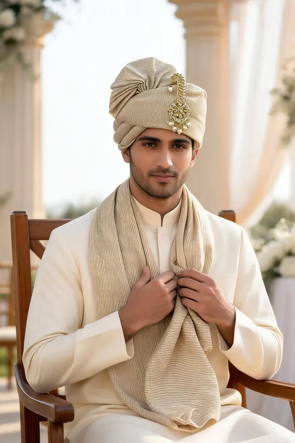 Beige_Golden_Zari_Hand_Tied_Groom_Safa