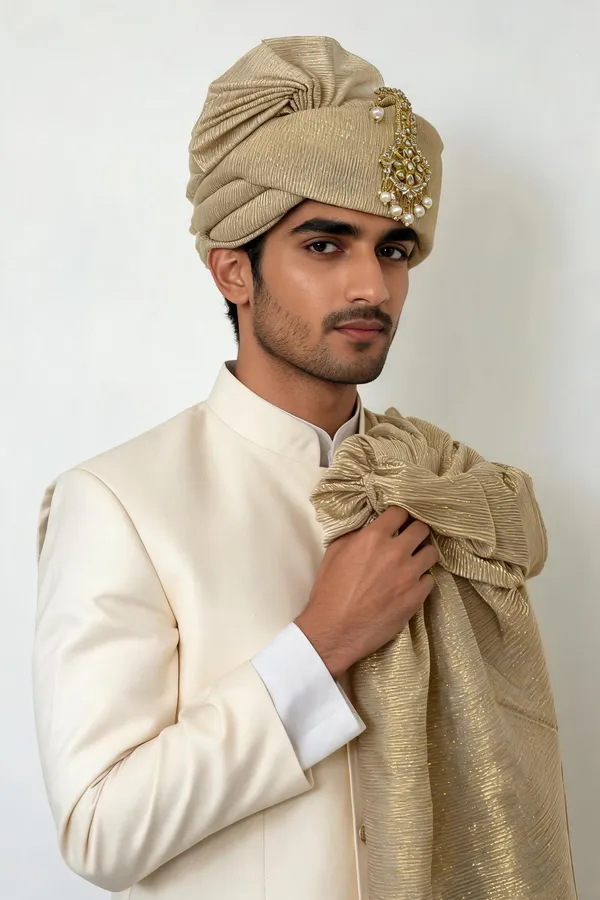 Beige_Golden_Zari_Hand_Tied_Groom_Safa