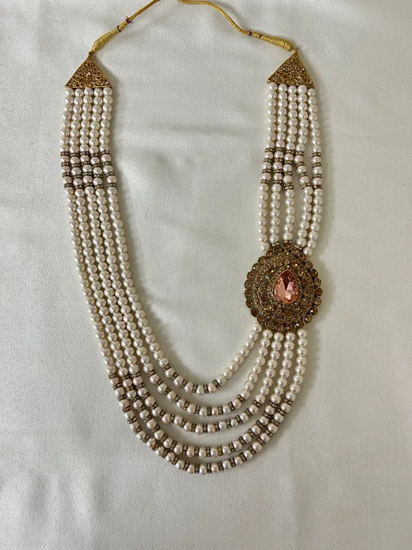 White_blush_peach_Pearl_Layered_Mala_for_Groom
