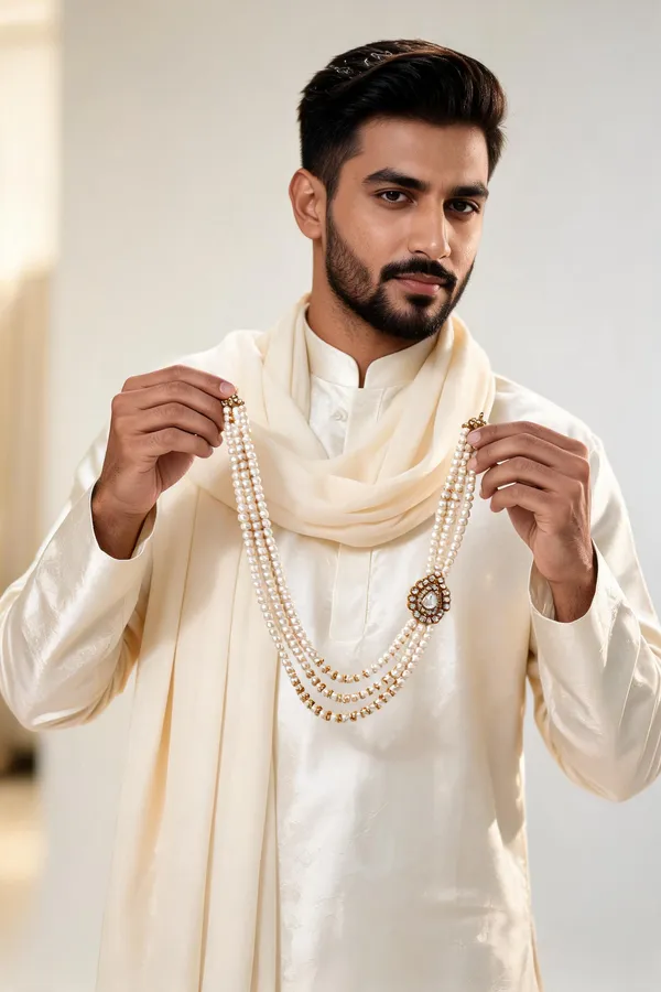 White_Pearl_3_Layered_Necklace_For_Groom
