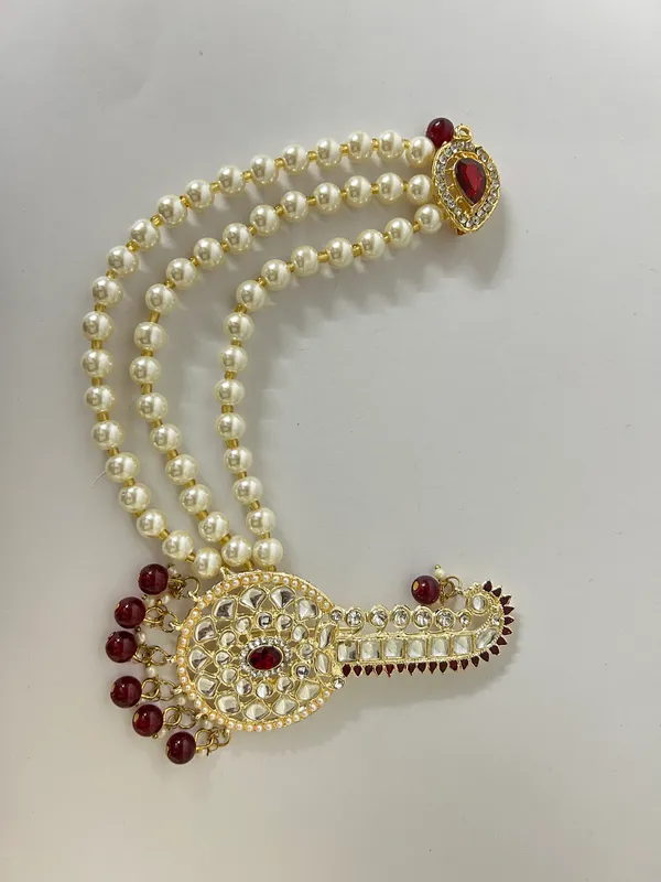White_Pearl_Kundan_maroon_Kalagi_for_Men