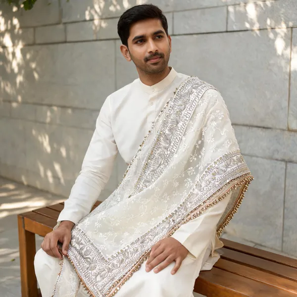 Off-White_Embroidered_Net_Dupatta_For_Groom