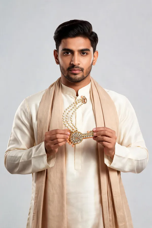 Gold_Tone_Kundan_Pearl_Layered_Kalgi_For_Groom