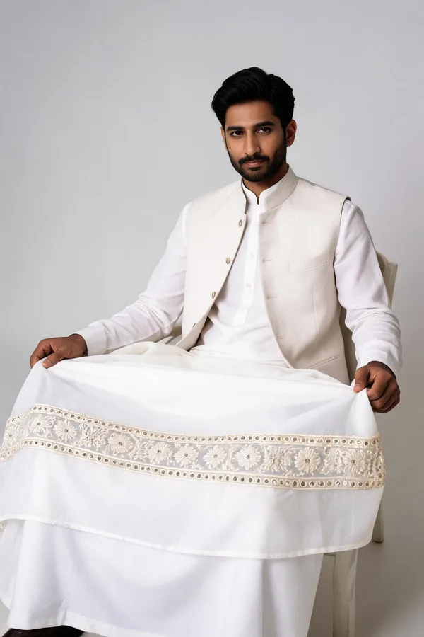 White_Floral_Embroidered_Border_Chanderi_Dupatta_For_Groom