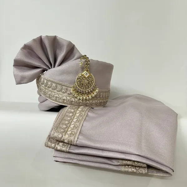 levender_silk_Embroidered_Hand_Tied_Safa_set_For_groom