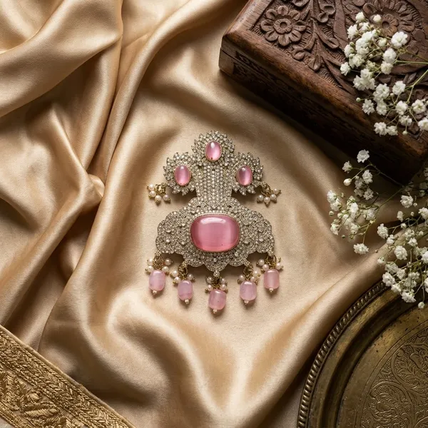 Pink_Stone_Gold_Tone_Bridal_Jewellery_Brooch