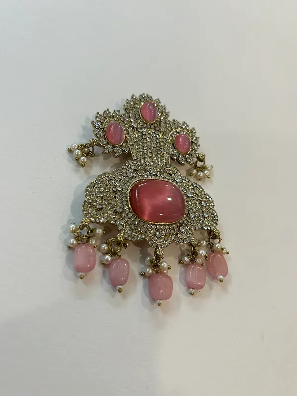 Pink_Stone_Gold_Tone_Bridal_Jewellery_Brooch