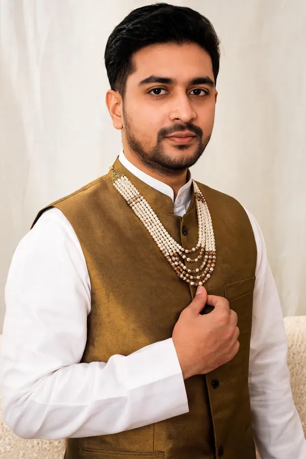 White_Pearl_Layered_Necklace_For_Groom