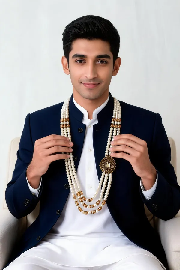 White_Pearl_Layered_Necklace_For_Men