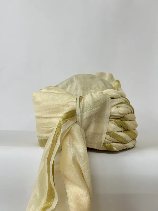 Cream_chanderi_silk_Ethnic_hand_tied_safa__for_Men_With_Kalagi