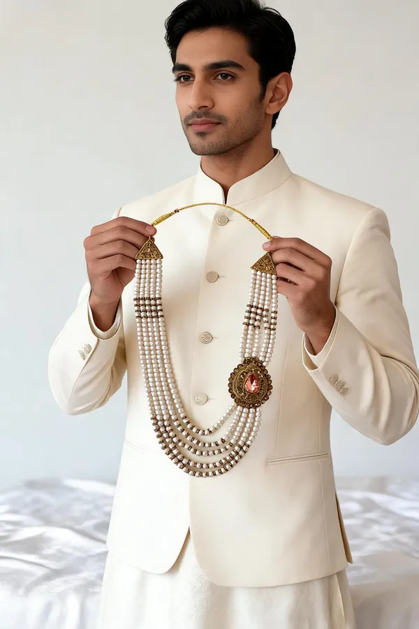 White_Blush_Peach_Pearl_Layered_Mala_For_Groom