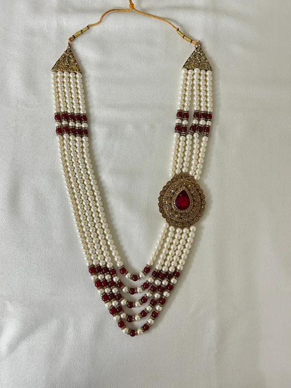 White_Pearl_Layered_With_Red_Beads_Mala_for_Groom
