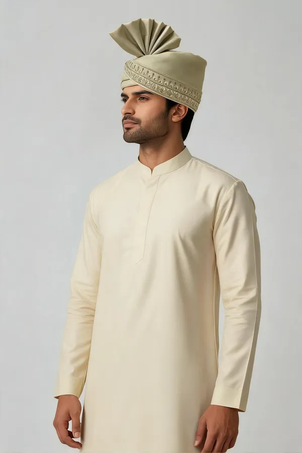 Cream_Fabric_Embroidered_Turban_For_Men
