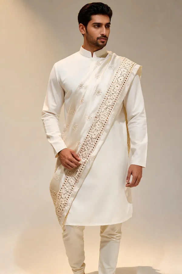 Ivory_Silk_Embroidered_Dupatta_For_Groom