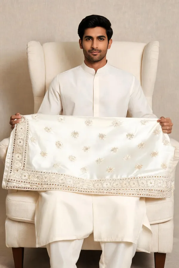 Ivory_Silk_Embroidered_Dupatta_For_Groom