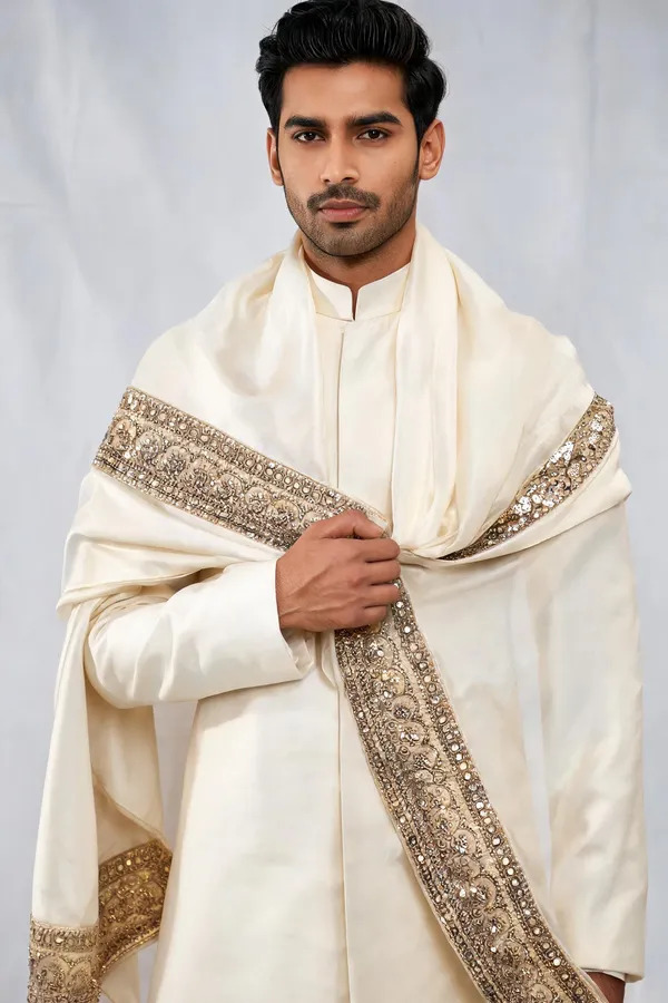 Cream_Embellished_Border_Dupatta_For_Groom