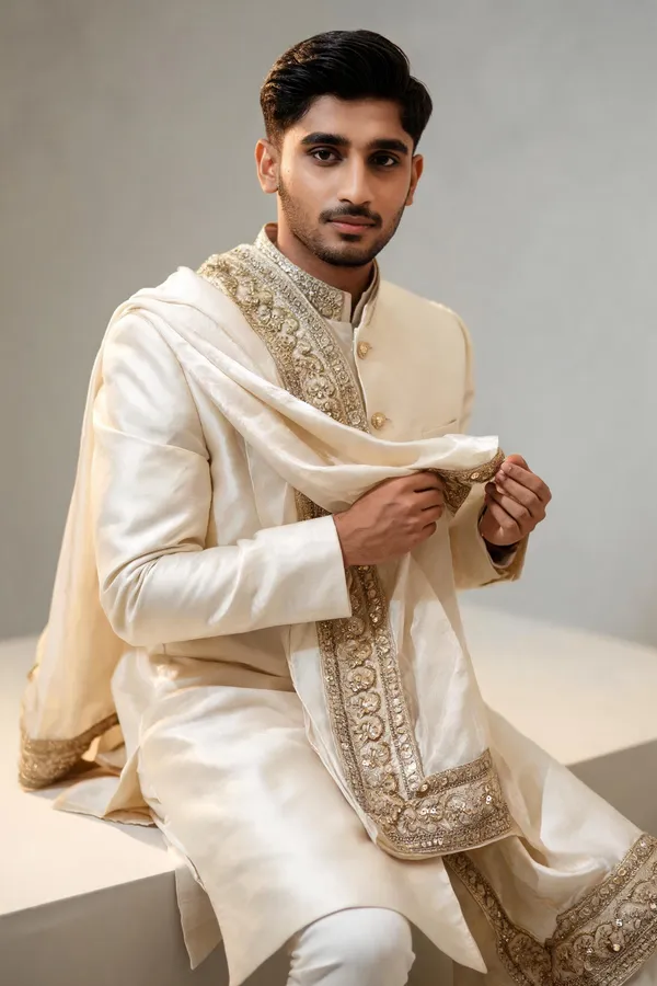 Cream_Embellished_Border_Dupatta_For_Groom