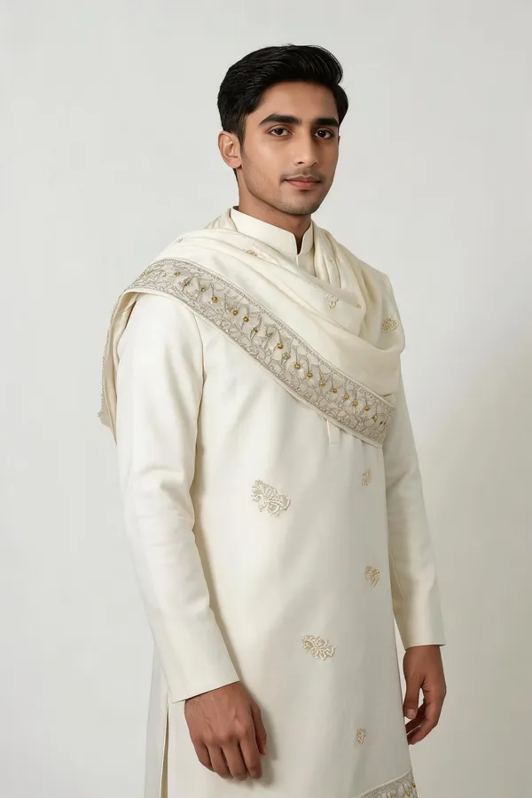 Ivory_Silk_Embroidered_Dupatta_For_Groom