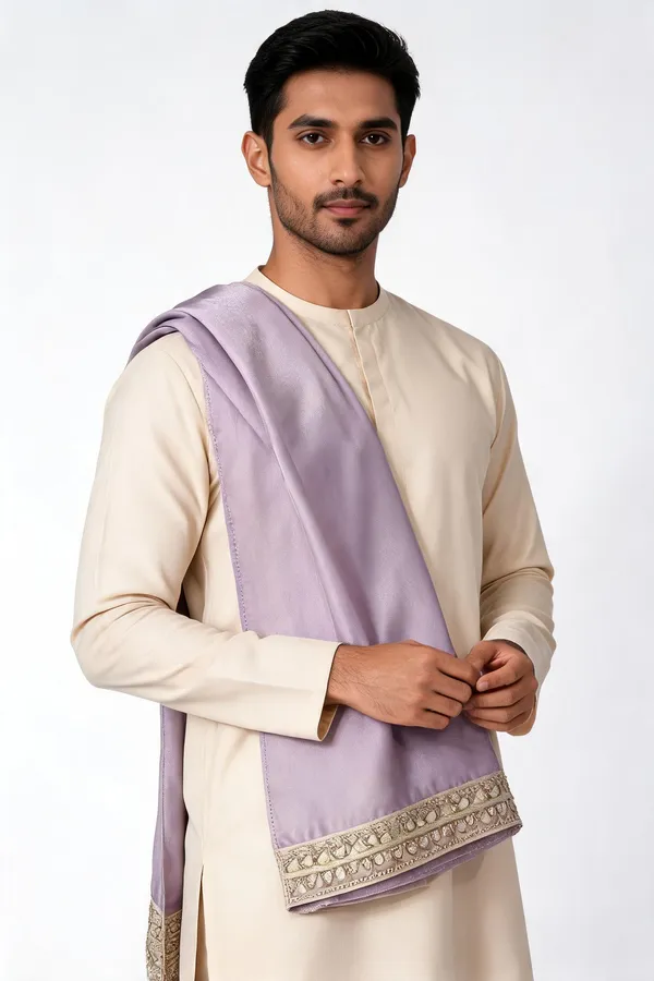 Lavender_Embroidered_Dupatta_For_Men