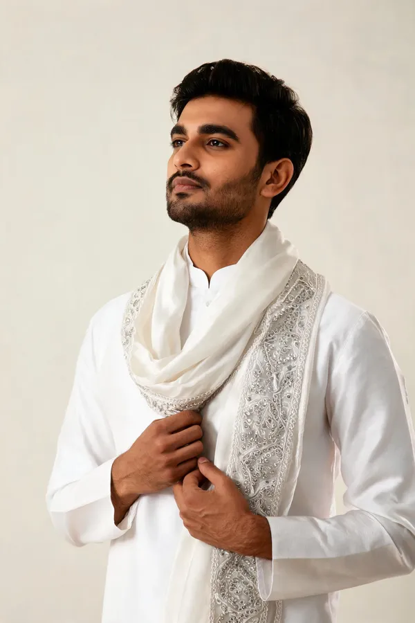 White_Modal_Satin_Dupatta_For_Groom