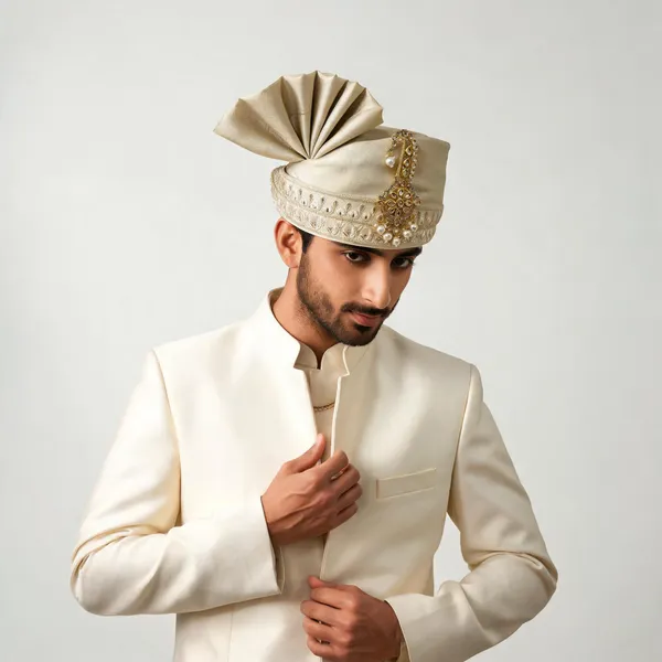 Light_Golden_Embroidered_Wedding_Safa_Set_For_Groom