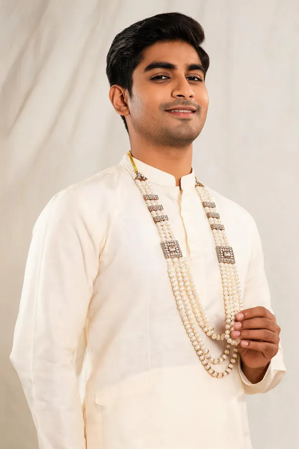 White_Pearl_Layered_Necklace_For_Groom