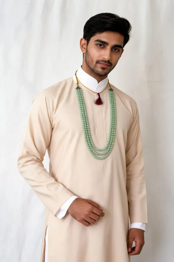 Green_Beaded_Multi-Strand_Necklace_For_Men