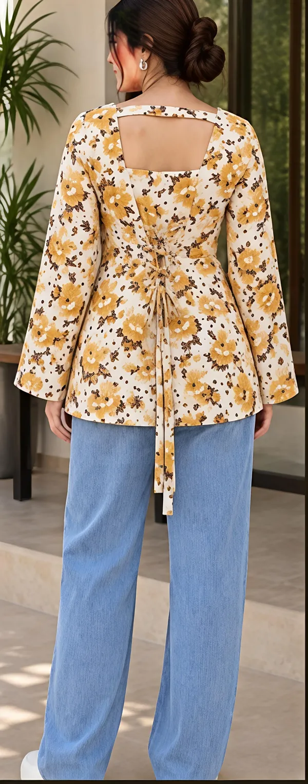 Cream_Cotton_Bell_Sleeve_Kurti_For_Women