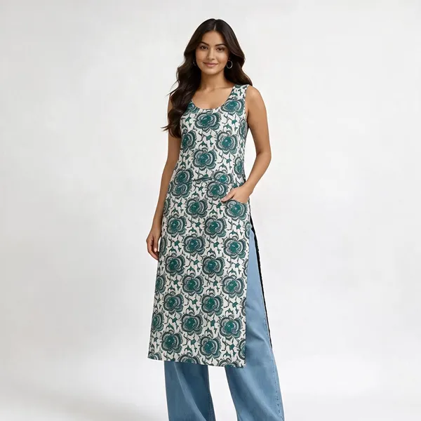 Teal_Cotton_Sleeveless_Straight_Kurta_Set_For_Women