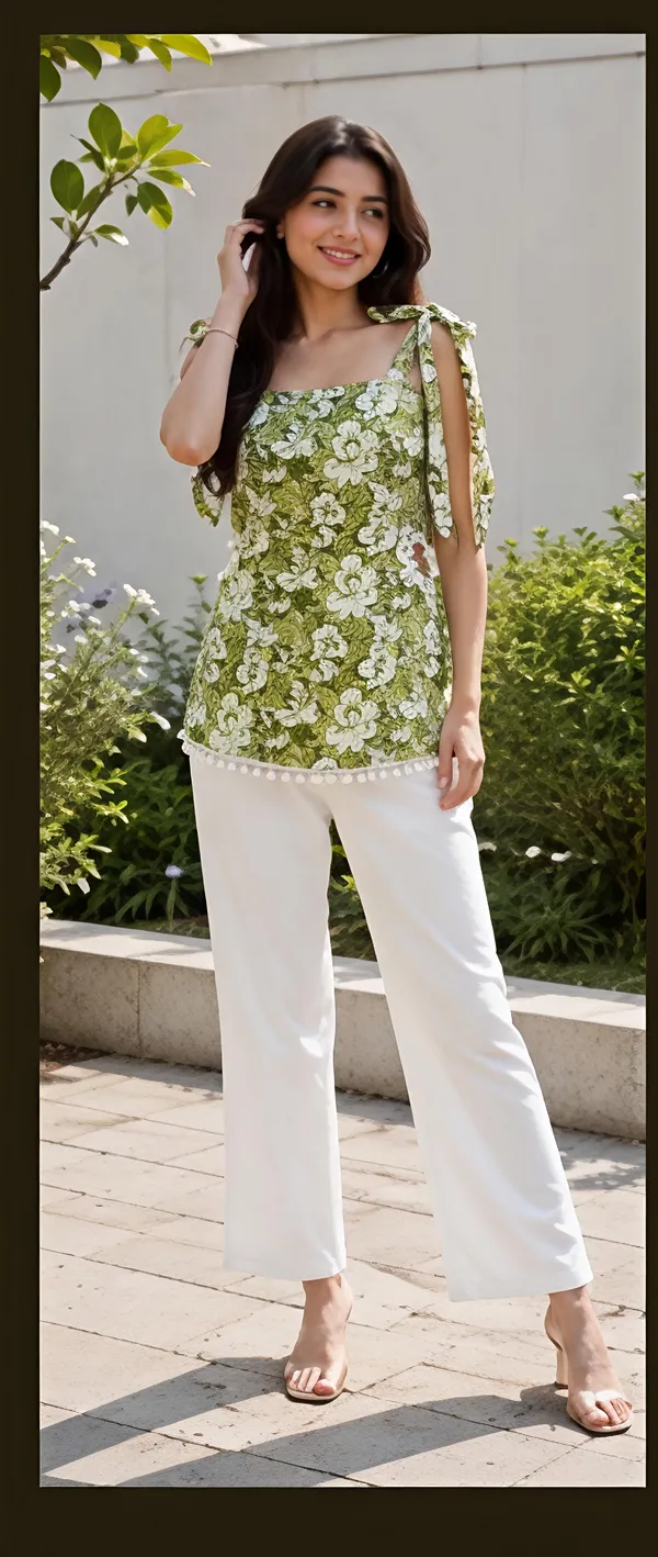 Green_Cotton_Tie_Shoulder_Short_Kurti_For_Women