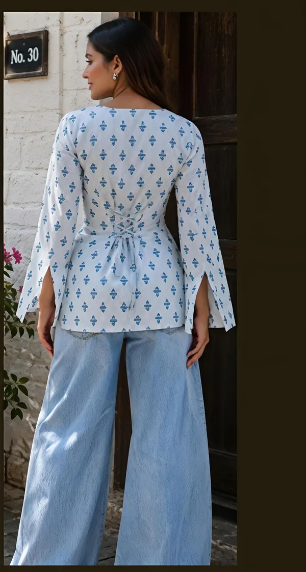 White_Cotton_Flared_Sleeve_Kurti_For_Women