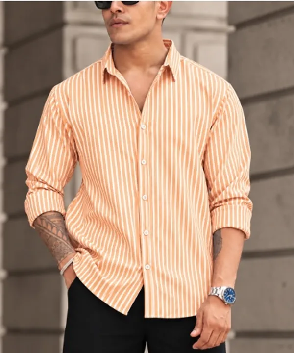 Peach_Cotton_Striped_Casual_Shirt_For_Men