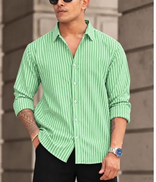 Green_Cotton_Striped_Regular_Fit_Shirt_For_Men