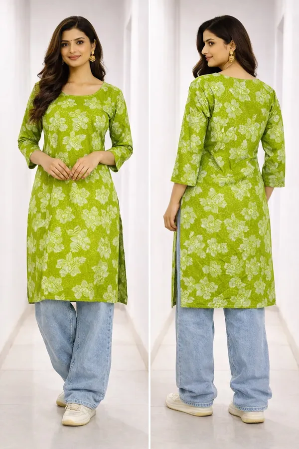 Green_Cotton_Straight_Kurta_For_Women
