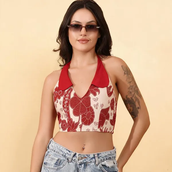Red_Cotton_Halter_Neck_Crop_Top_For_Women