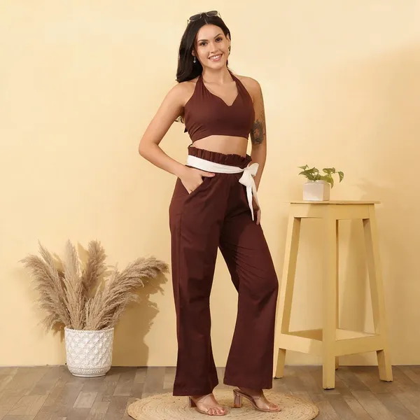 Brown_Cotton_Halter_Neck_Wide_Leg_Co-Ord_Set_For_Women